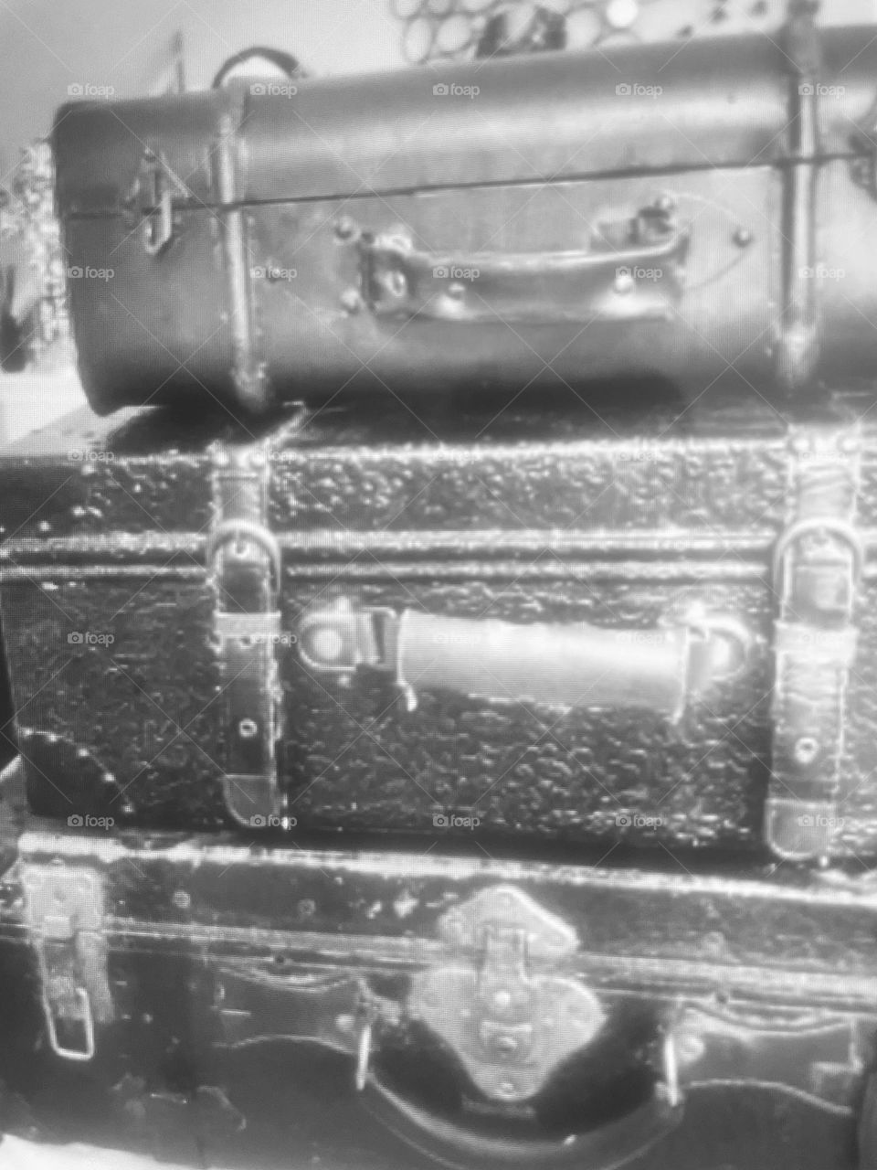 Photo in black and white of suitcases