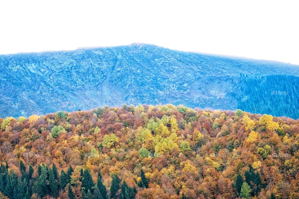 Colorful autumn scene of mountain scape along the way in Georgia 