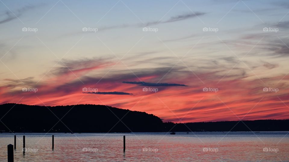 Sunset over the mountains in Maine 