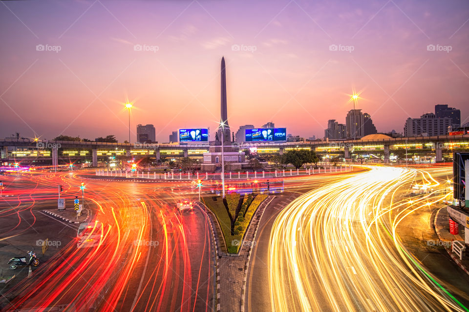 Beautiful traffic light around cycle in Bangkok Thailand