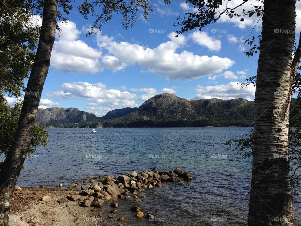 Fjord with mountains . Norwegian fjord landscape around Stavanger, Norway 