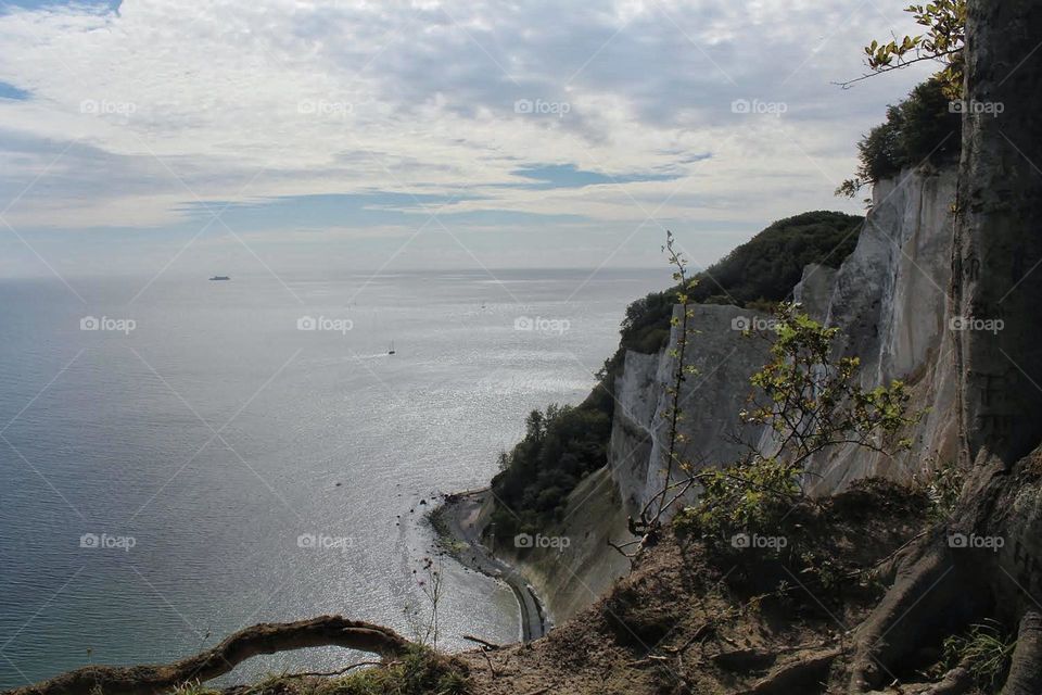 Coast of Denmark on the island of Møn with limestone and chalk cliffs , so-called Møns Klint, a nature reserve and UNESO biosphere reserve.