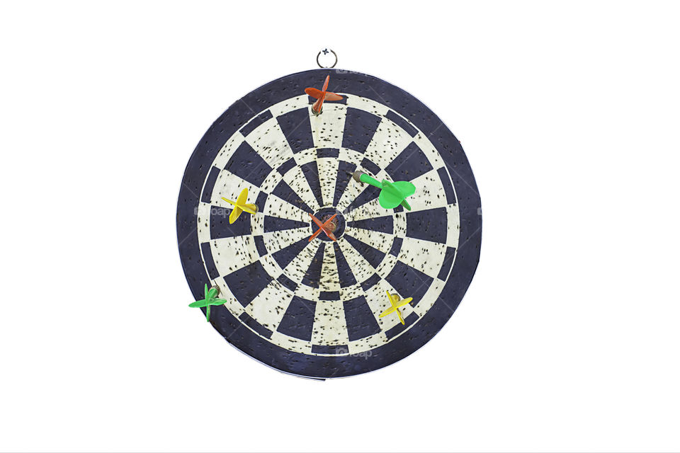 Isolated Darts stuck on target on a white background with clipping path.