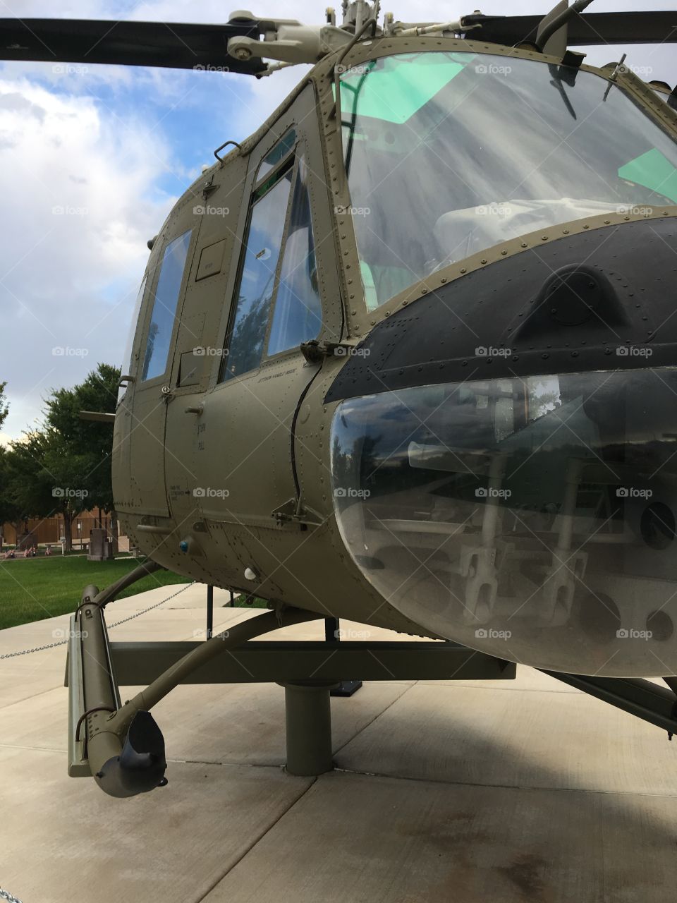 This is the front view of a world war 2 helicopter located in Amarillo Texas 