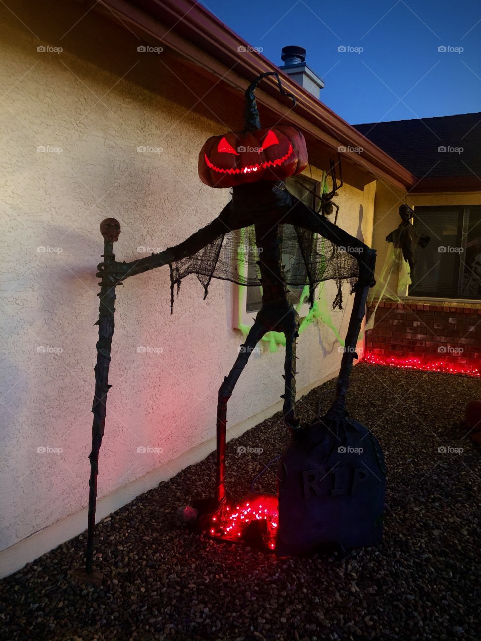 2/3 This tall pumpkin monster was actually created by my dad last year to decorate the front yard! (Evening photo)