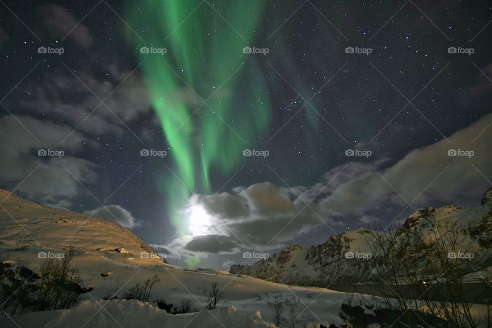 Moon and Northern lights