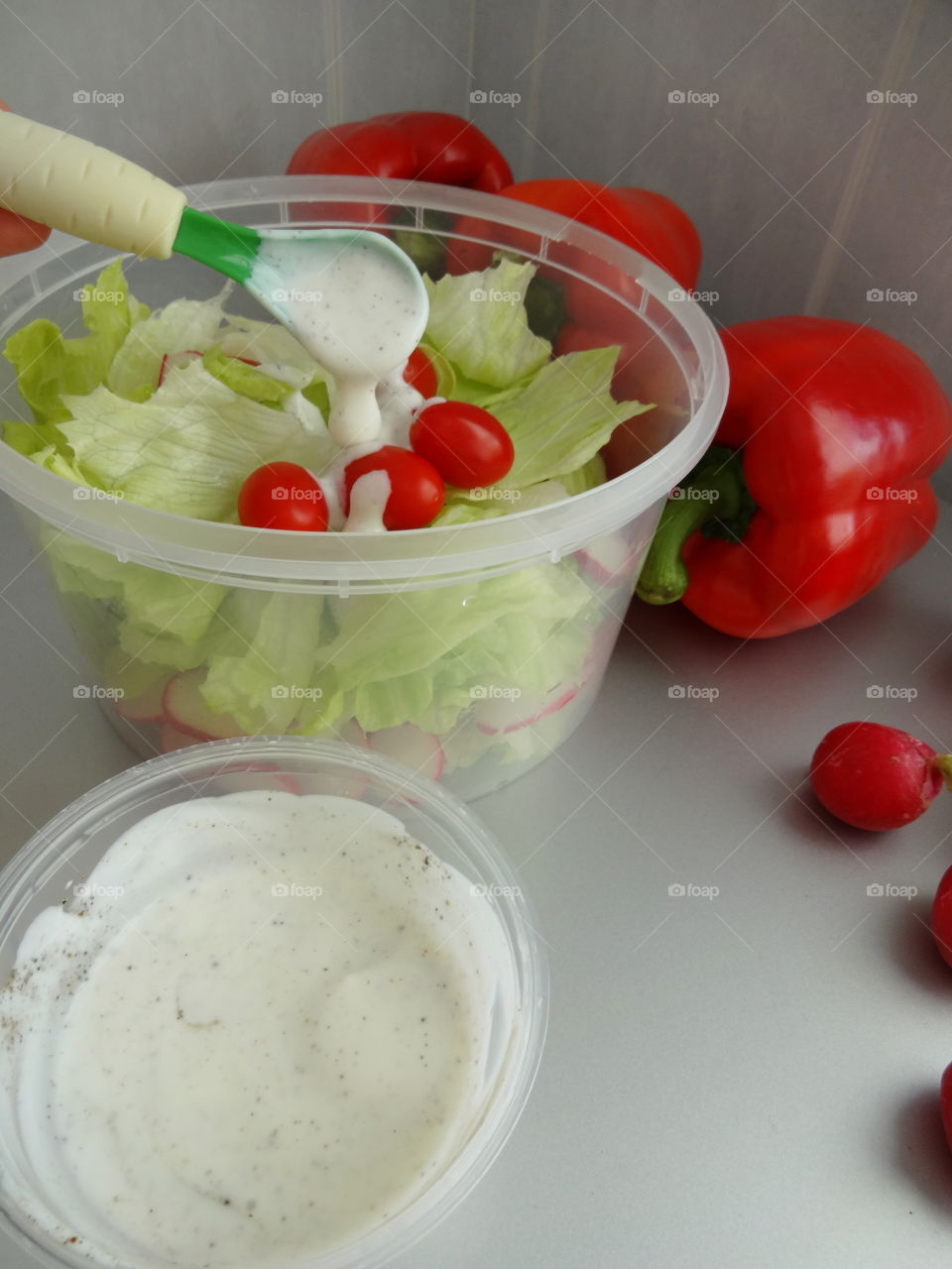 fresh diet salad with yoghurt. healthy salad