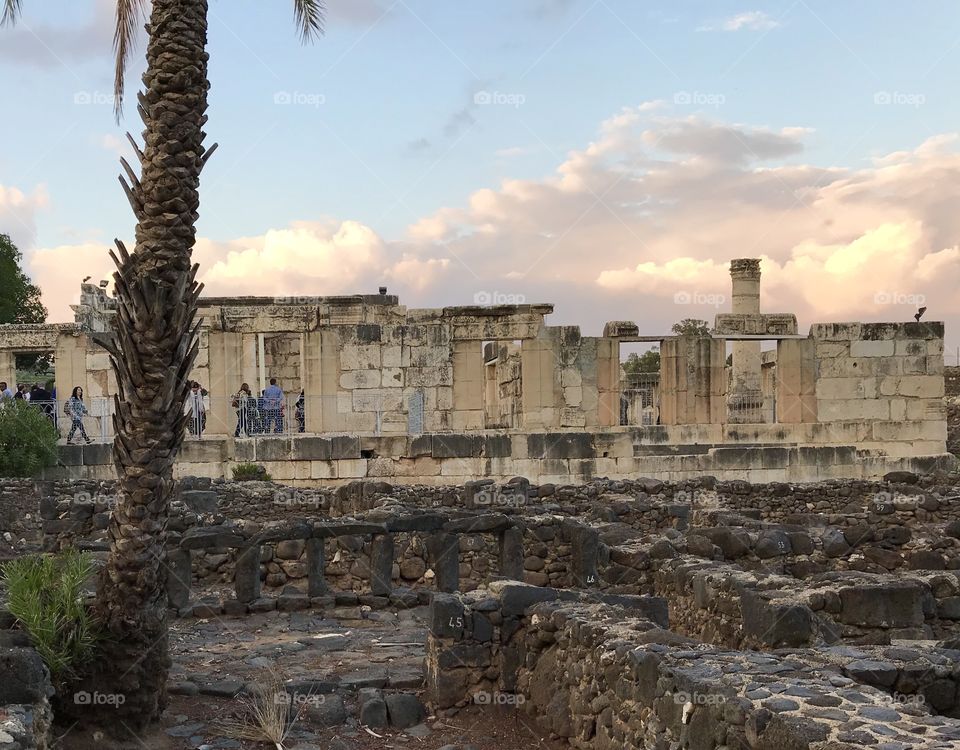 Ancient ruins of the 1st century town of Capernaum on the Sea of Galilee in Israel. 
