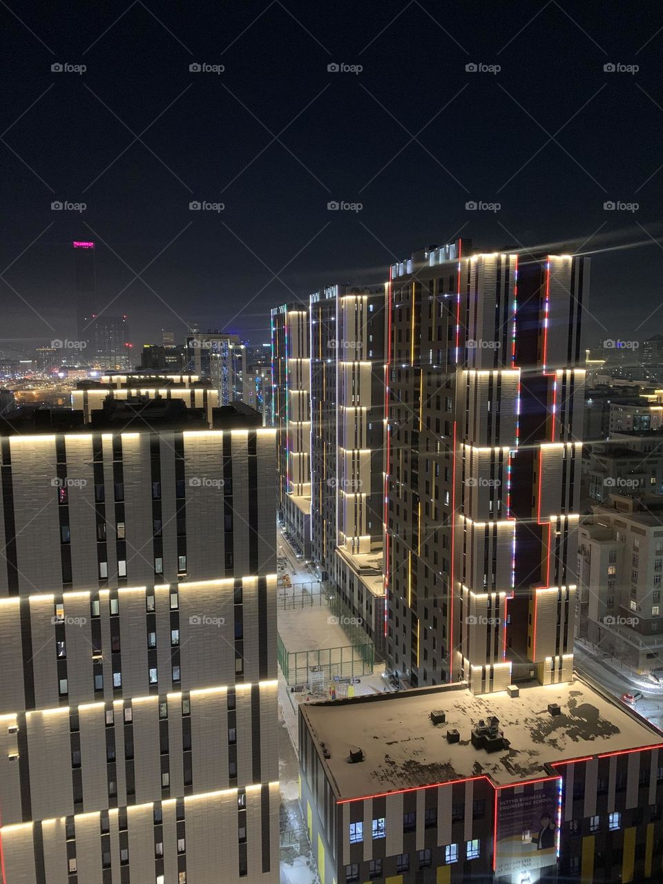View of night city Astana Kazakhstan in winter