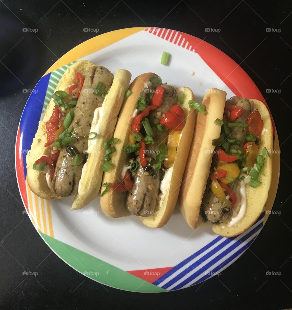 Colorful chicken sausage with peppers 