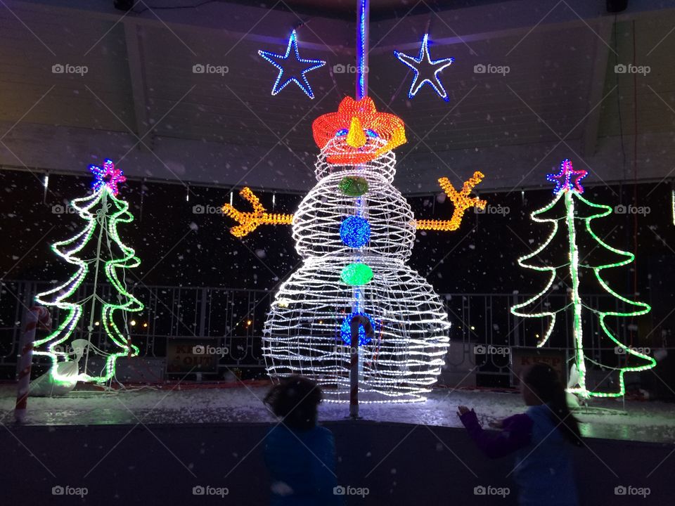 Snowman in lights at winter event