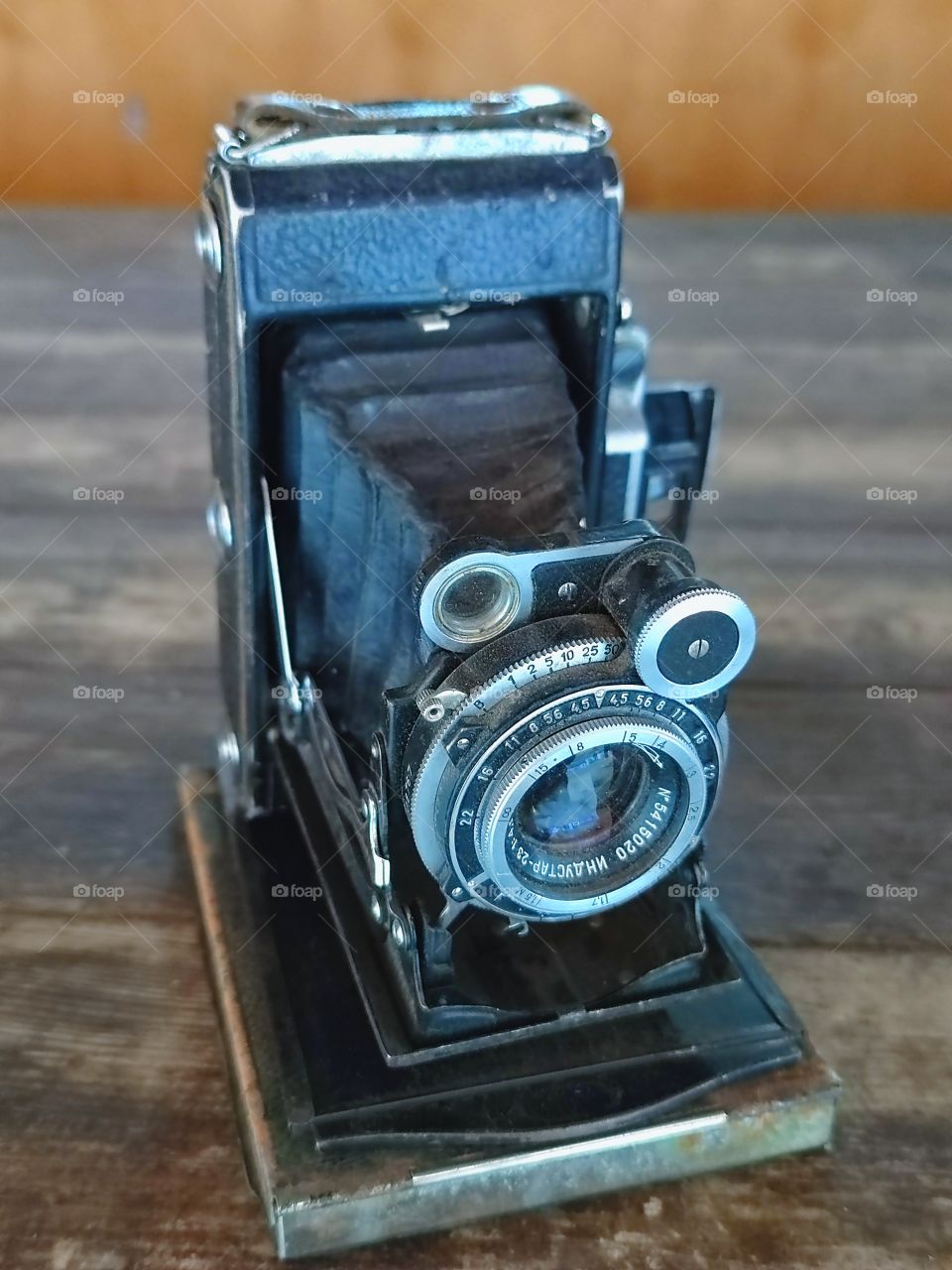 Film folding medium format camera Moskva-2 with Industar-23 110mm / 4.5 lens.Year of manufacture 1953
