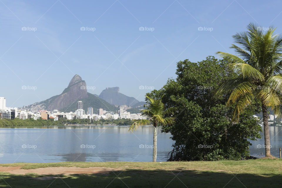 Rodrigo de Freitas Lagoon in Rio de Janeiro Brazil.