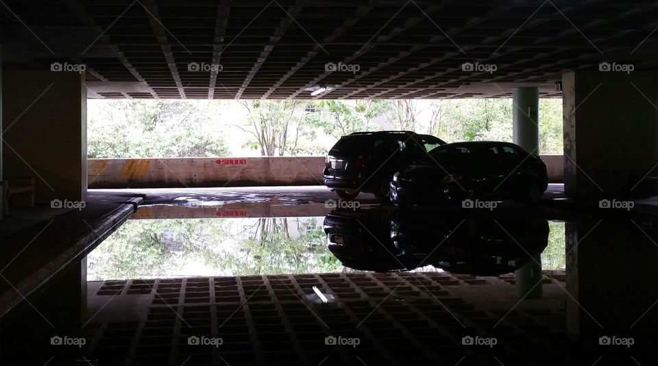 Reflection on water at multi floor parking