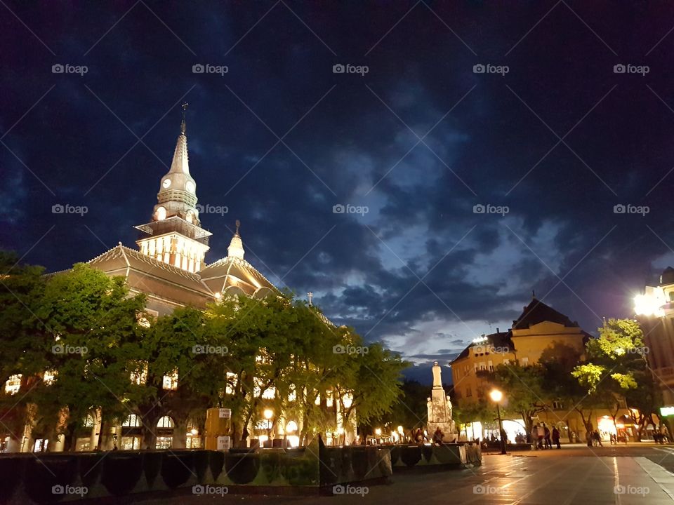 city hall Subotica Serbia, architecture by night