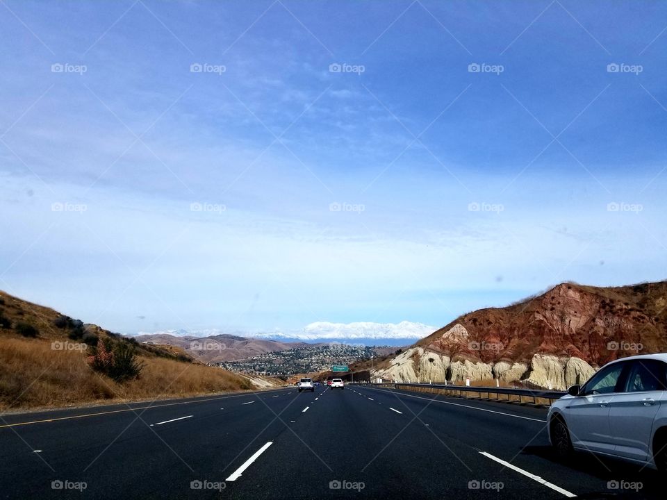 Road Trip V: desert highway with red and white rock