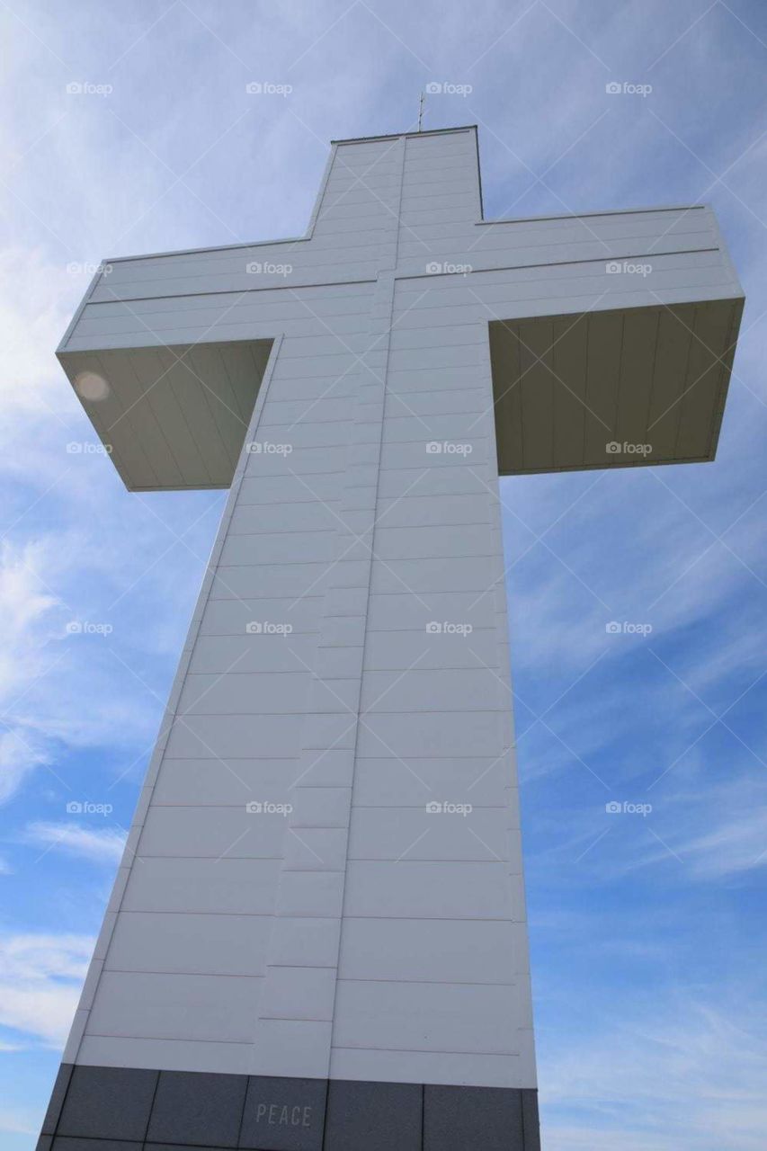 Looking up from the base of the cross