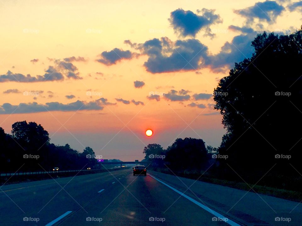 Sunrise on freeway