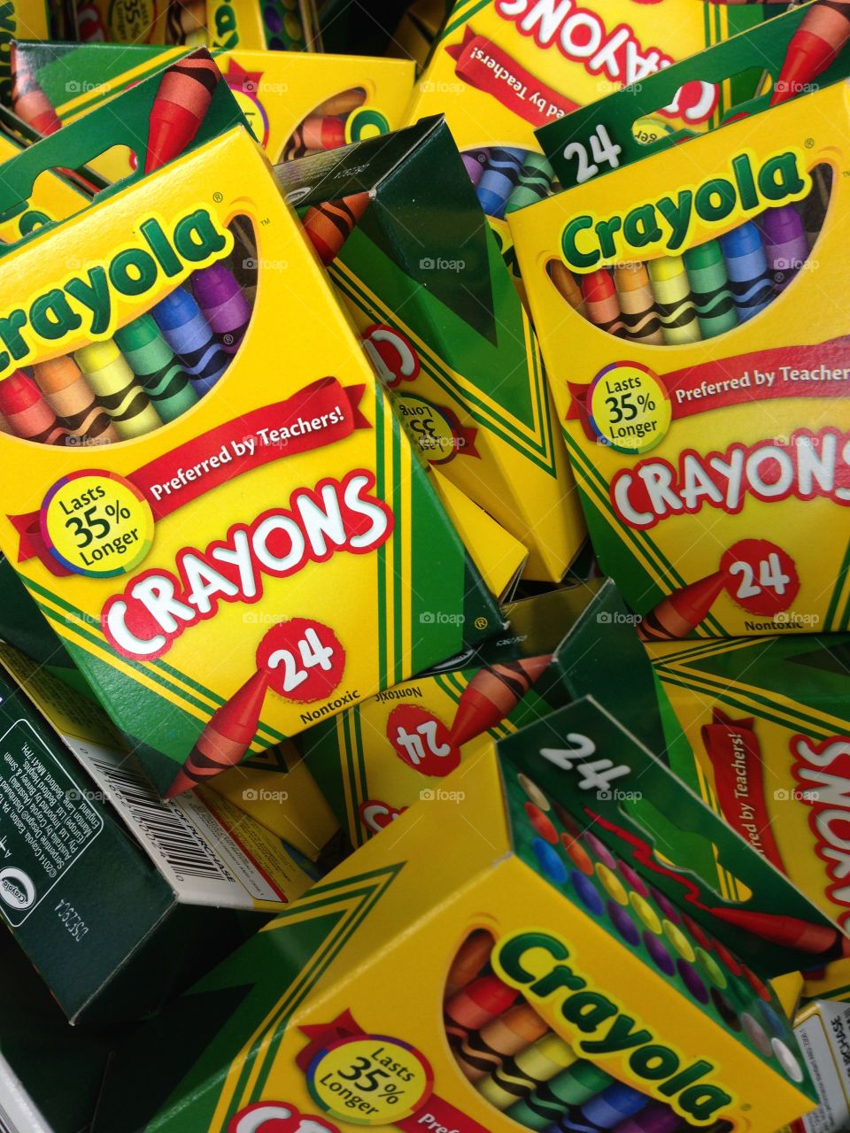 Boxes of Crayola crayons. Crayons for school supply