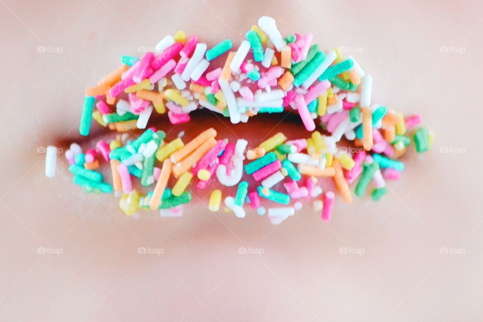 Close-up of woman's candy lips