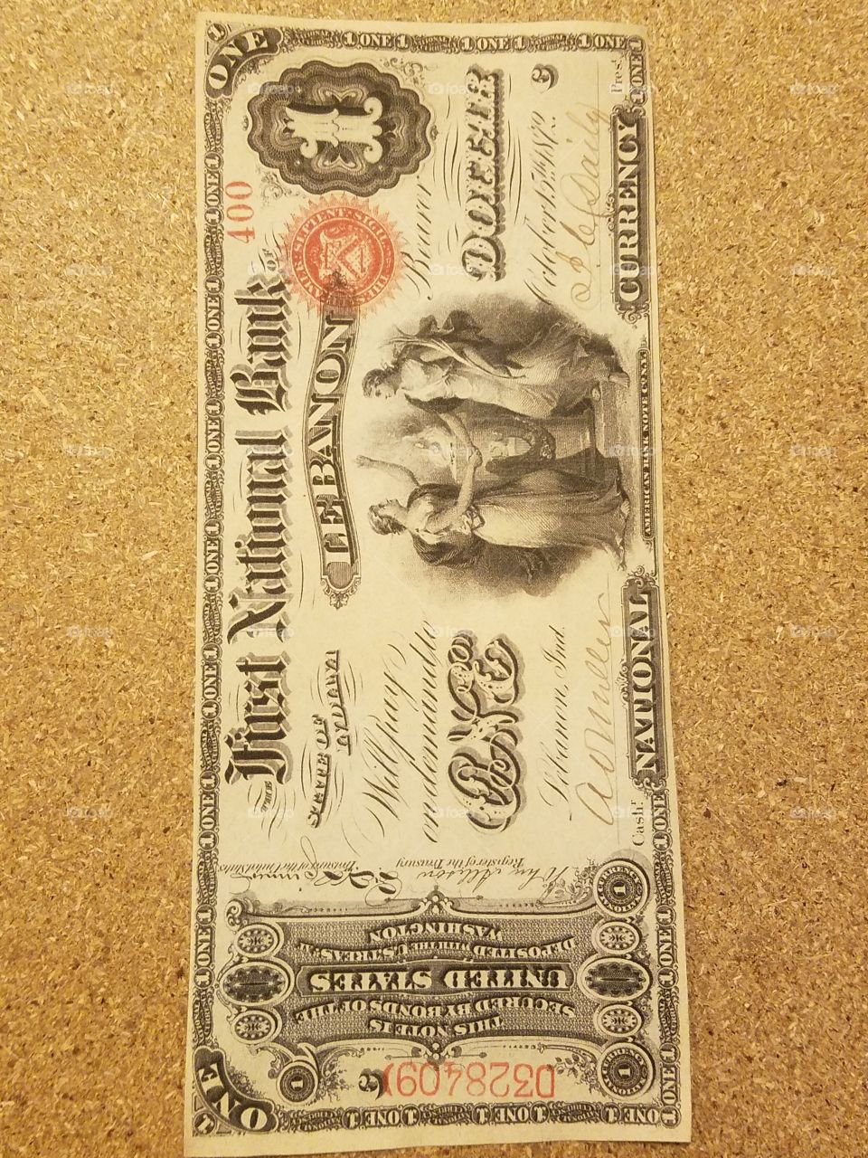 The First National Bank Of Lebanon in Indiana printed 2,000 sheets of $1 original series national bank notes in 1875. A print range between 1,000 and 2,500 making these a very rare find