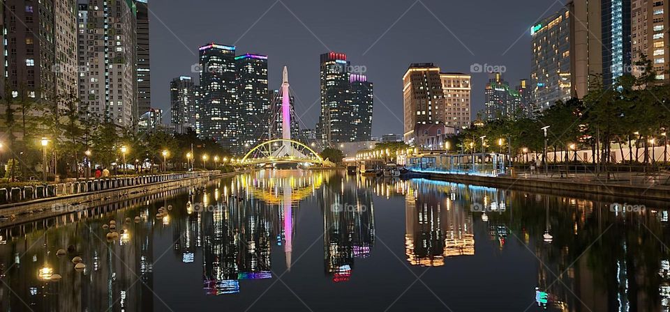 Bridge and building in Korea on night 