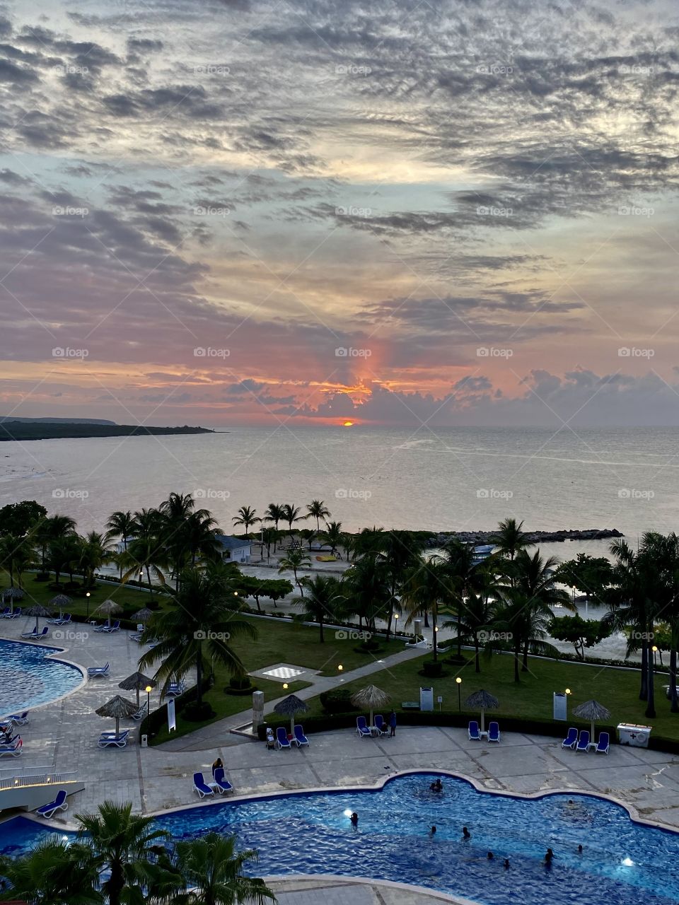 Sunset over the Bahia Principe Grand Jamaica hotel 