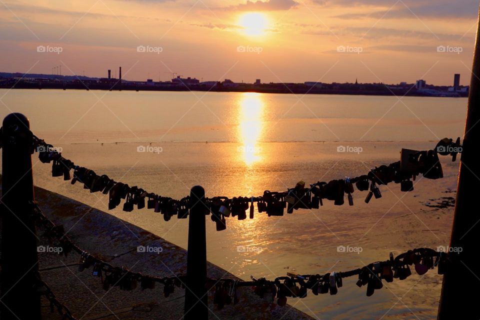 Love locks over Mersey river Liverpool 