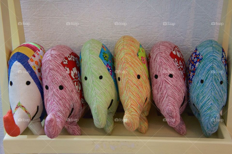 Colorful and cute hand made toy stuffed elephants from Mexico
