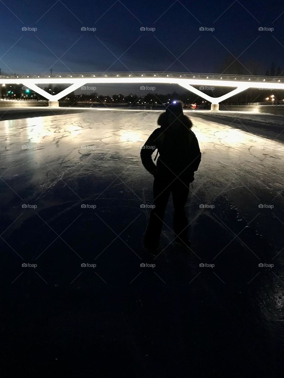 Stopping to admire the Flora footbridge from the Rideau Canal Skateway in Ottawa, Canada.