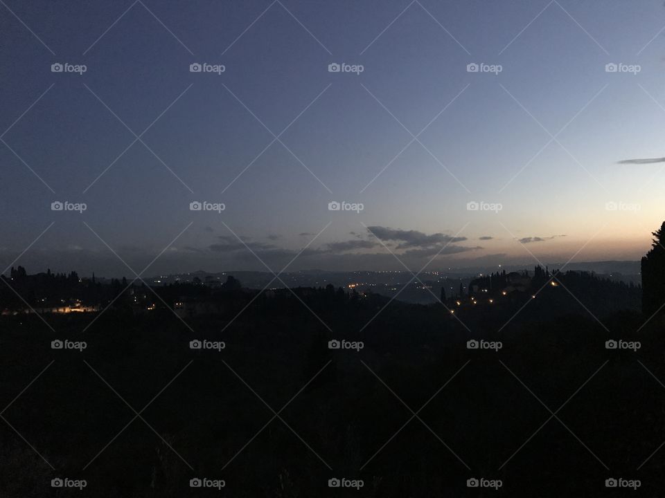 The beautiful evening view from the Arcetri observatory in Florence, Italy.