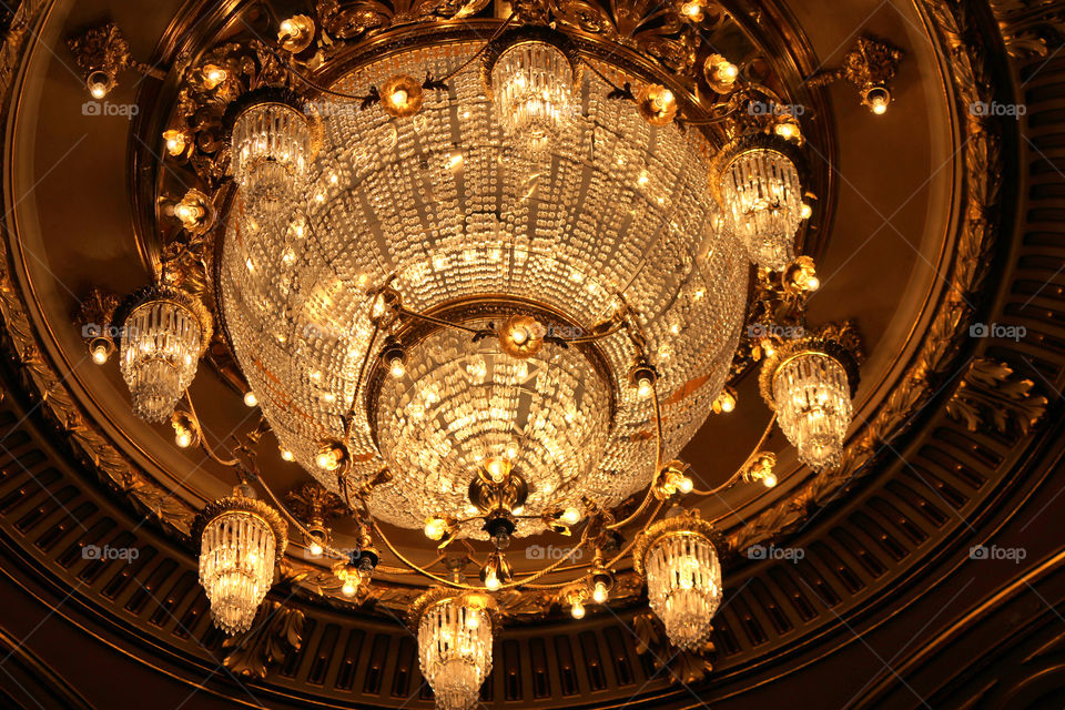 National Opera House of Ukraine chandelier. Very large chandelier on the ceiling of the National Opera House in Kiev
