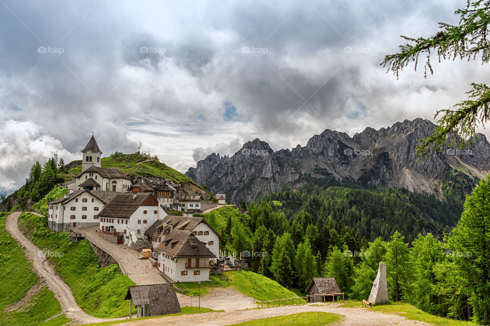 Scenic view of houses and mountains