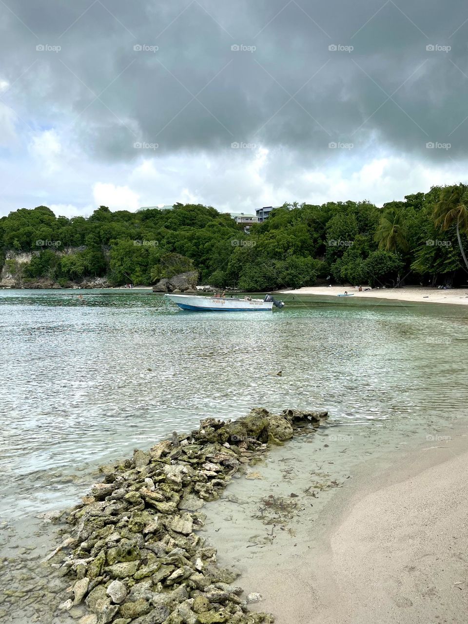 Boat moored on a Caribbean beach
