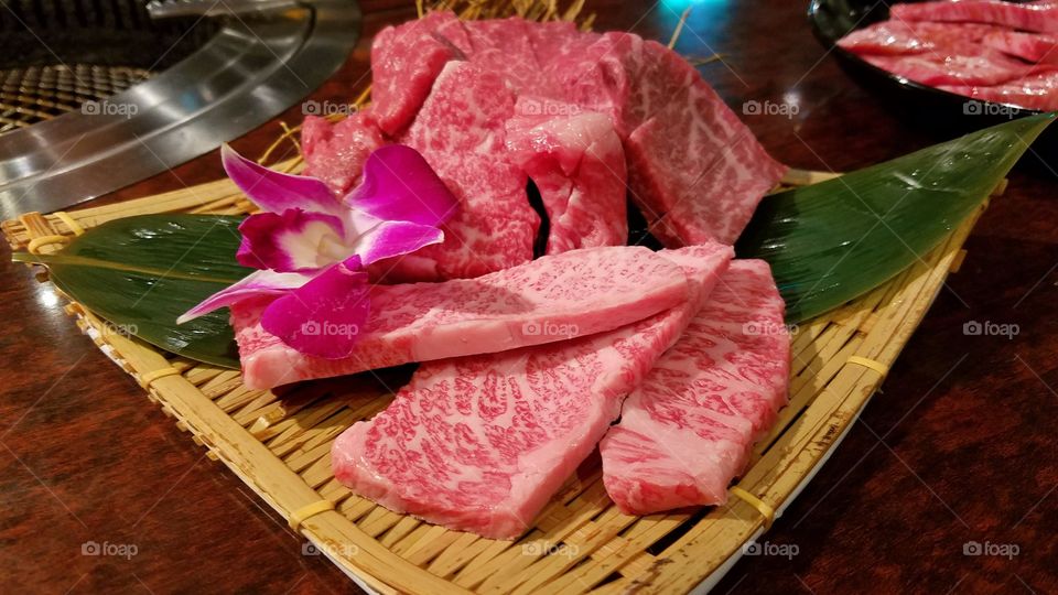 Japanese Wagyu beef slices