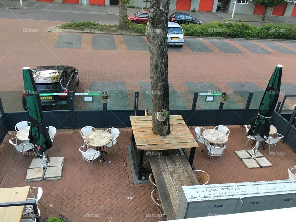 Green and white, On a terrace of a cafe