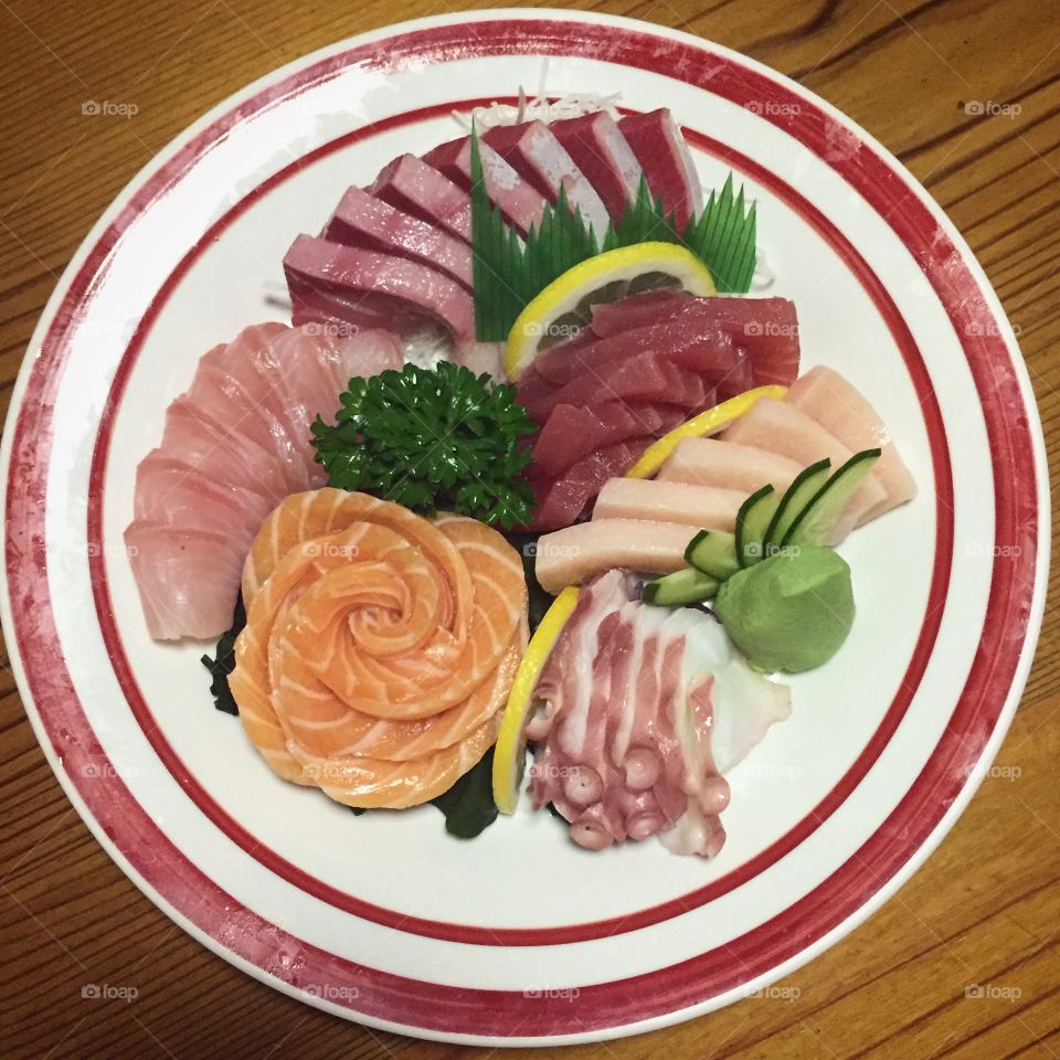 Plate of Japanese sashimi
