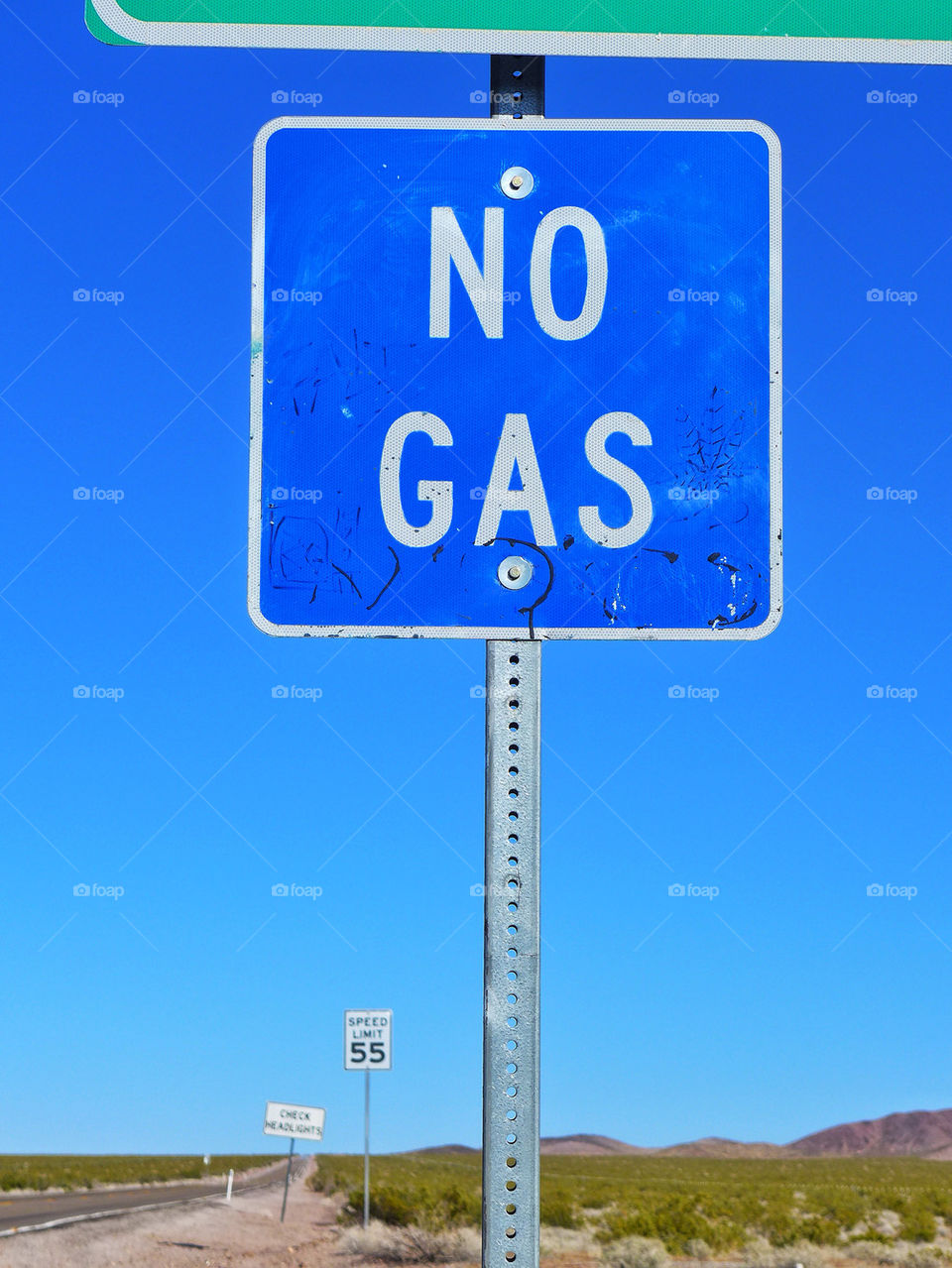No gas road sign in the middle of nowhere