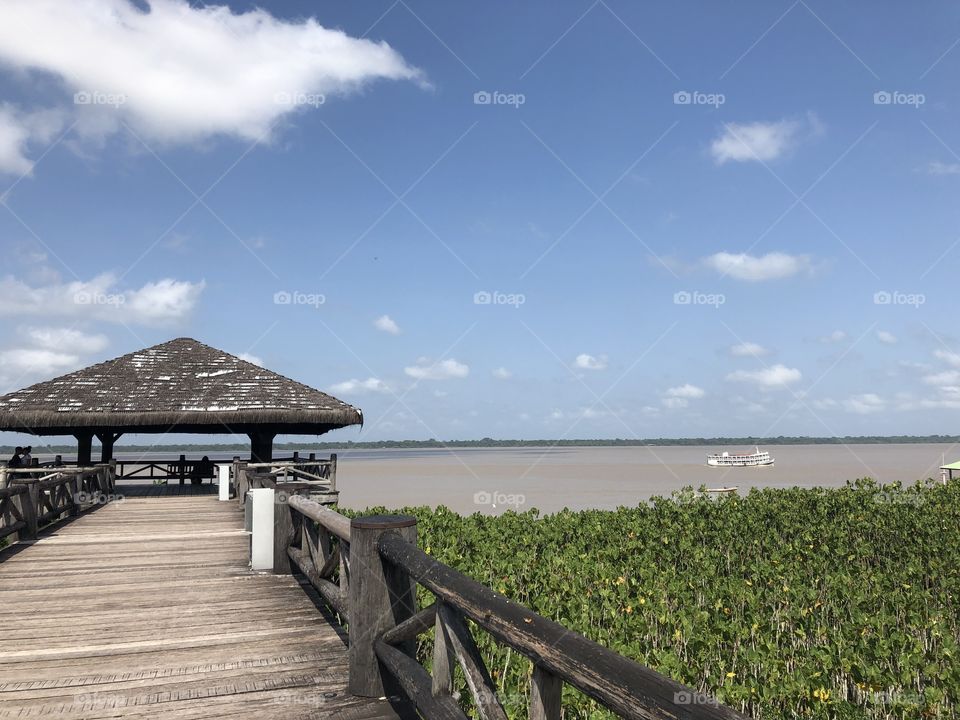 Boat on the river near Brazilian forest