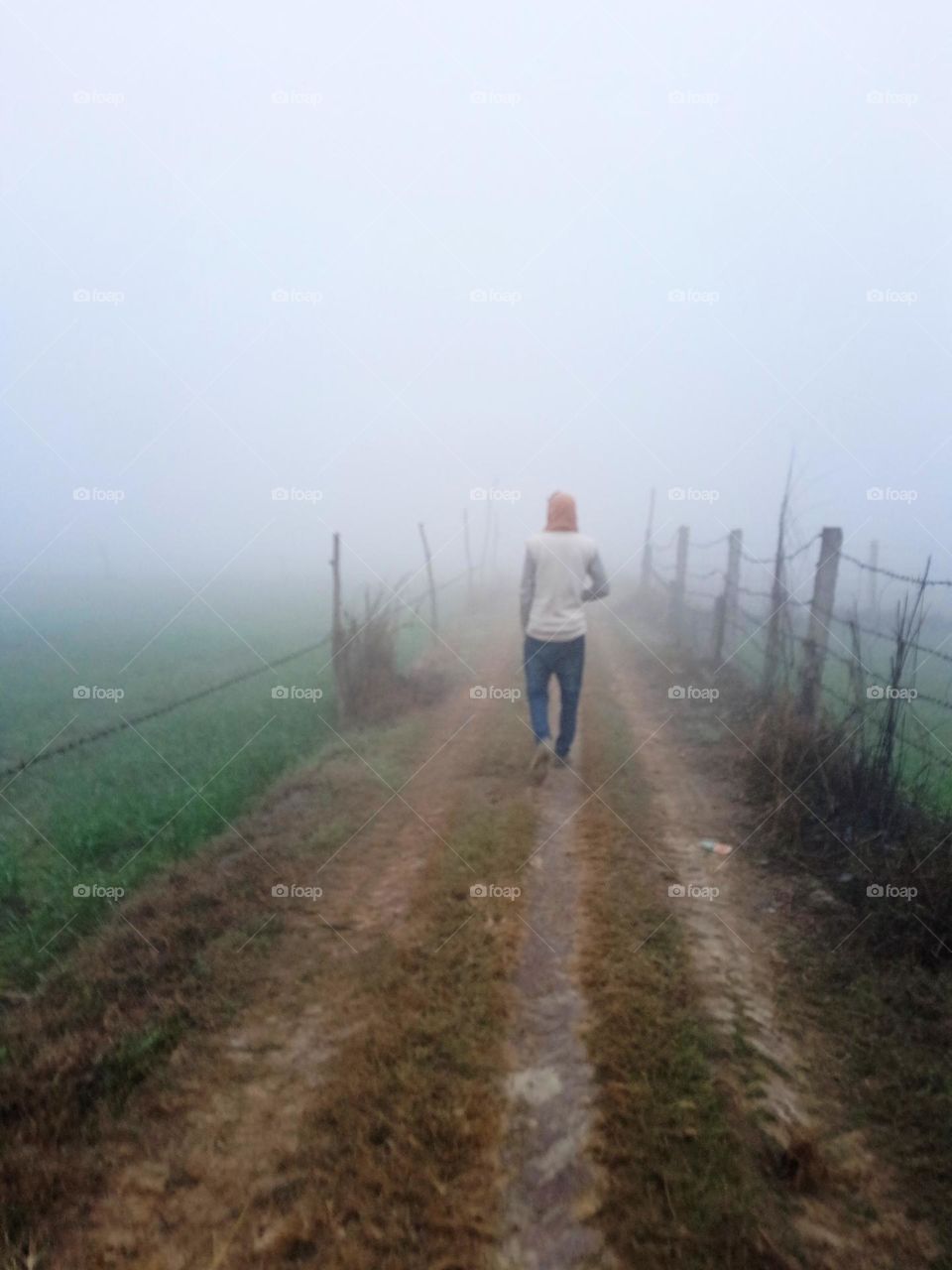 indian boy on way in winter season morning Time