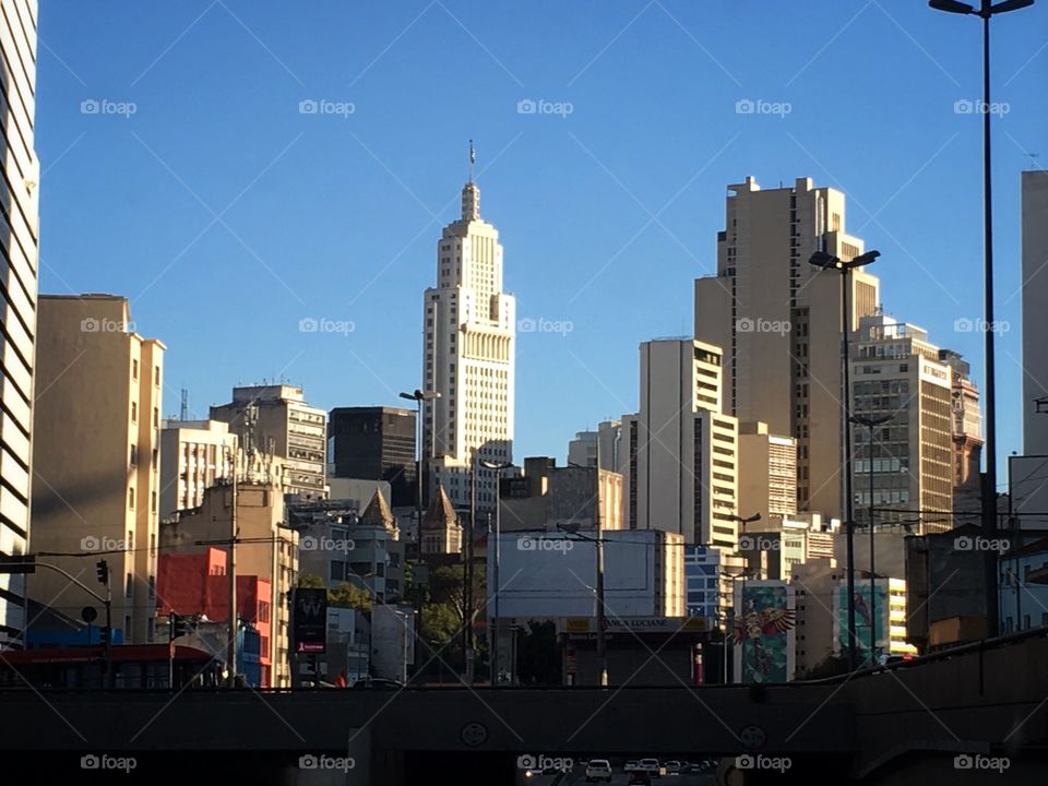 View of São Paulo downtown, showing the Altino Arantes Building, an important skyscraper in the city, also known as the Banespa Building. It was inspired by the Empire State Building, and remained the tallest building of the city for two decades.