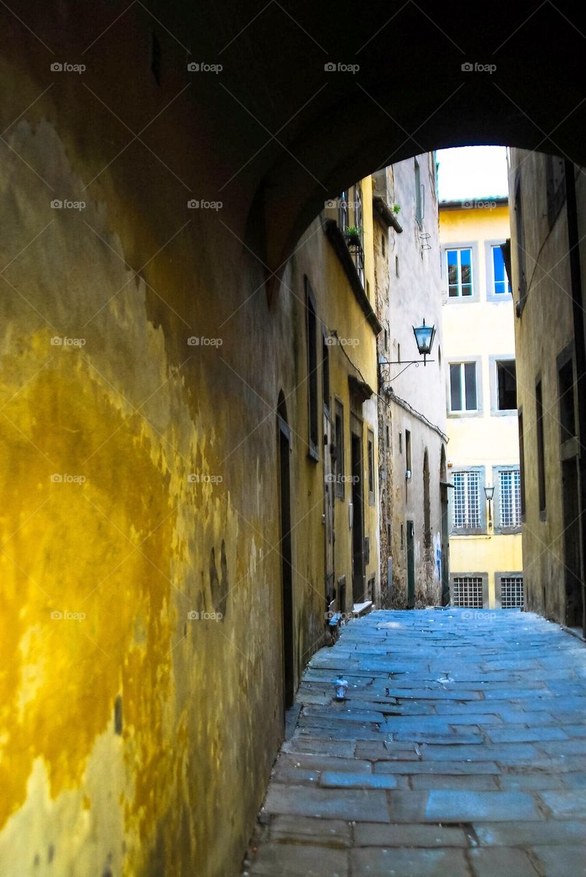 Yellow buildings in Cortona, Tuscany