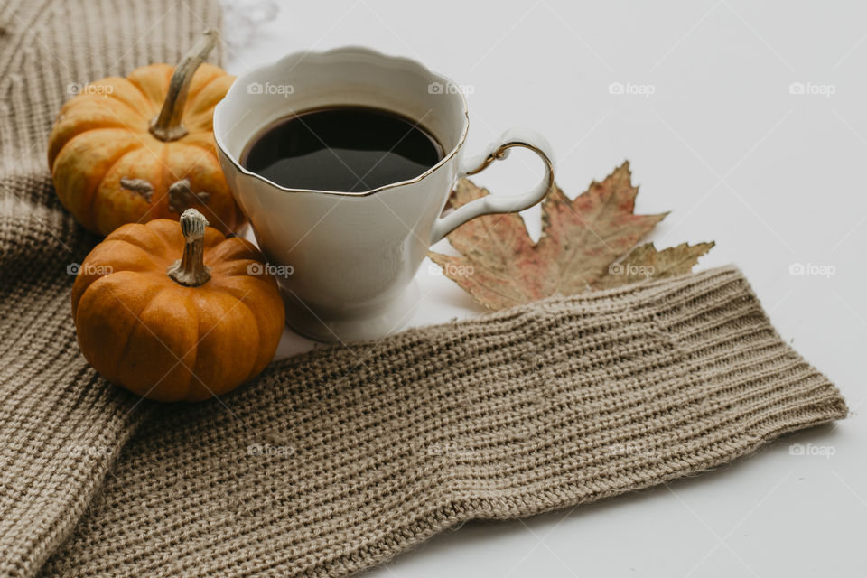 Coffee and pumpkin flat lay 