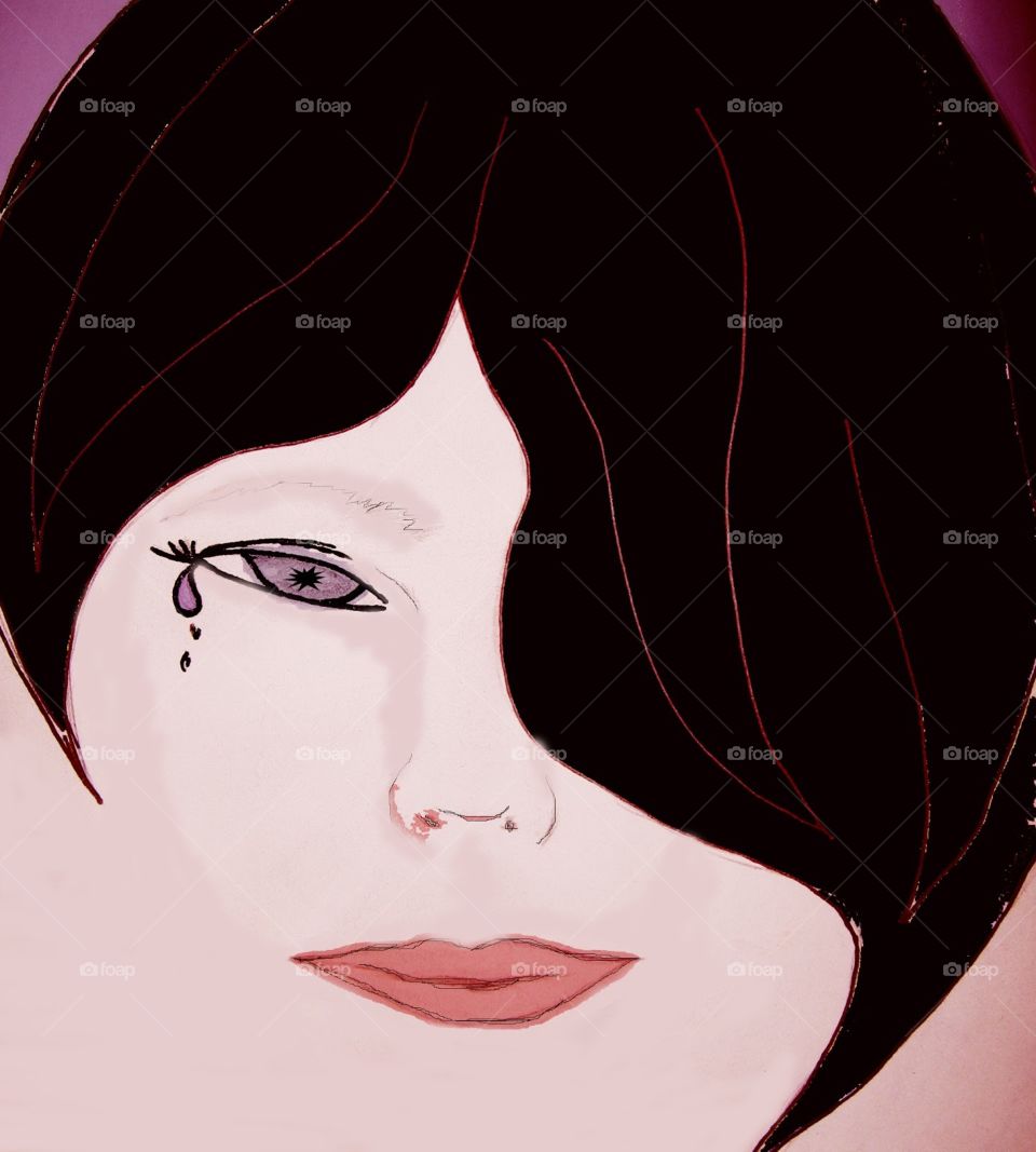 Digital Sketch Art Titled: Kiss My Crying Eyes By: Mia Lynn