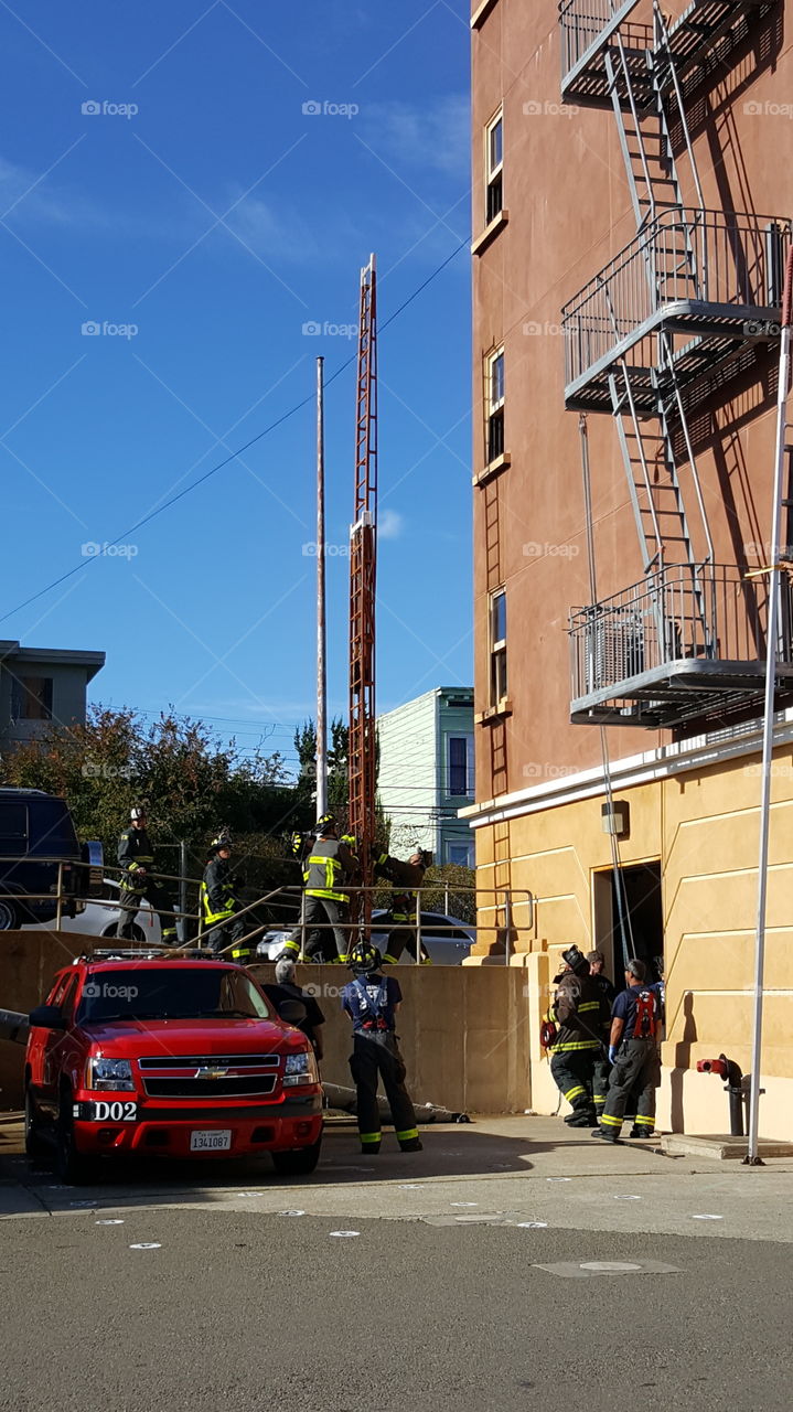 ladder going up building