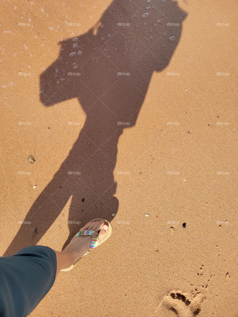 walking, leaving footprint on the smooth soft sand in the beach at the Hilton Hurghada Plaza