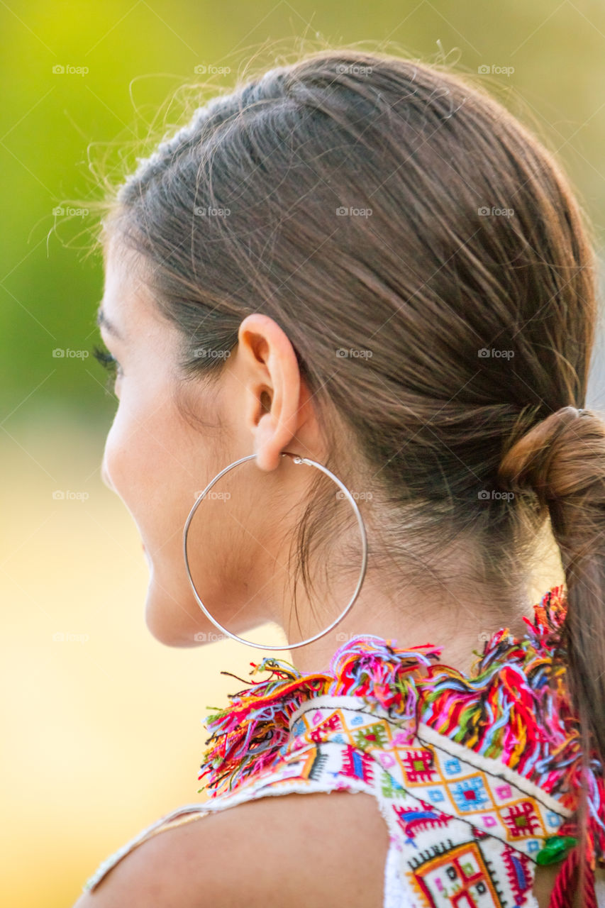 Back Side Portrait Of A Brown Hair Fashion Woman
