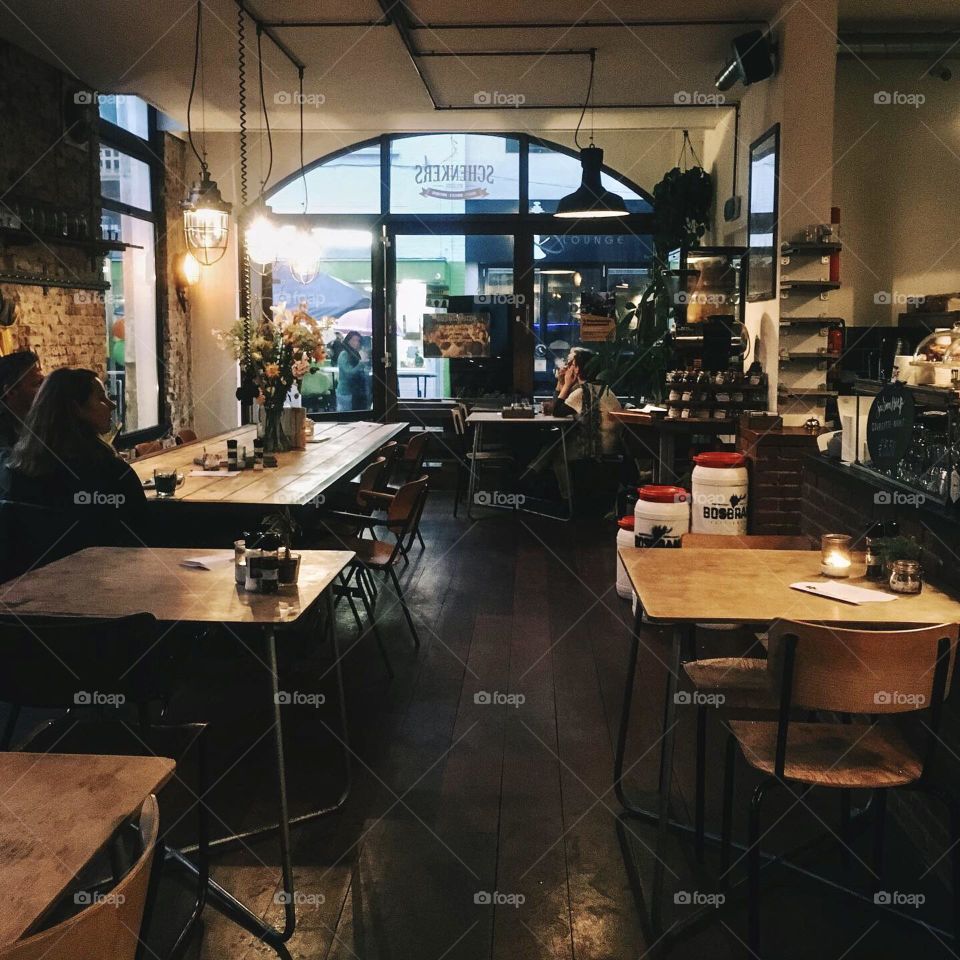 Cafe interior cosy café in a small city in The Netherlands