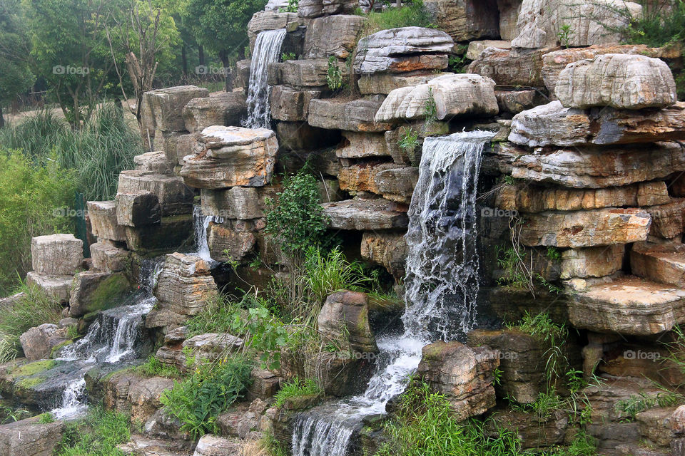 Waterfall in the wild animal zoo in China