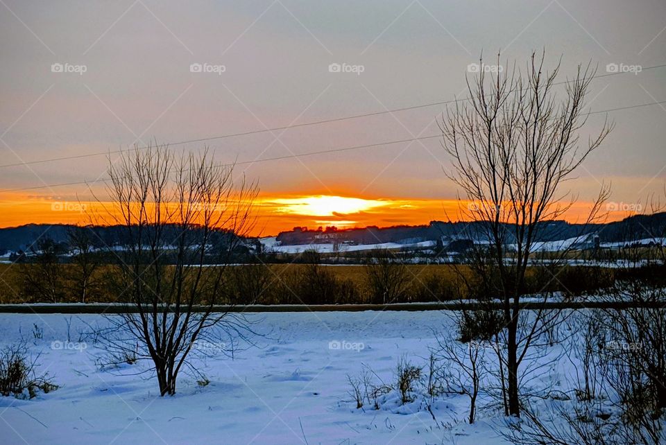 Beautiful sunset on a country road